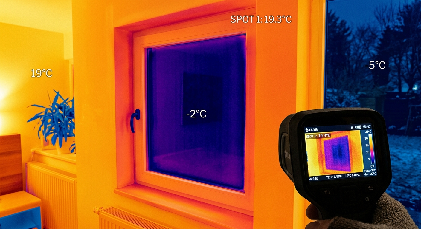 Caméra thermique montrant l'isolation d'une fenêtre